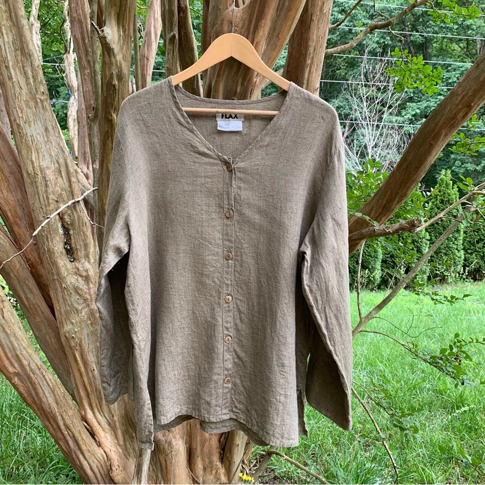 Flax Linen Button Down Long Sleeve Top/Jacket in Olive